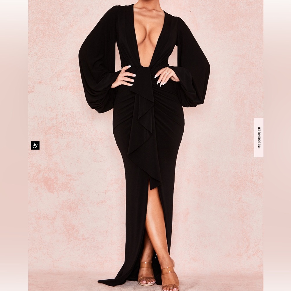 House of CB Balloon Sleeve Maxi Plunge Dress